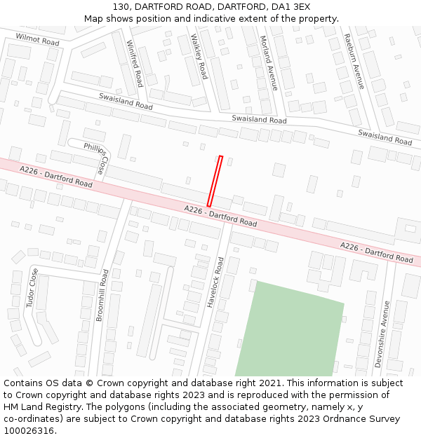 130, DARTFORD ROAD, DARTFORD, DA1 3EX: Location map and indicative extent of plot