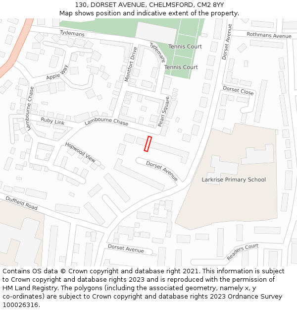 130, DORSET AVENUE, CHELMSFORD, CM2 8YY: Location map and indicative extent of plot