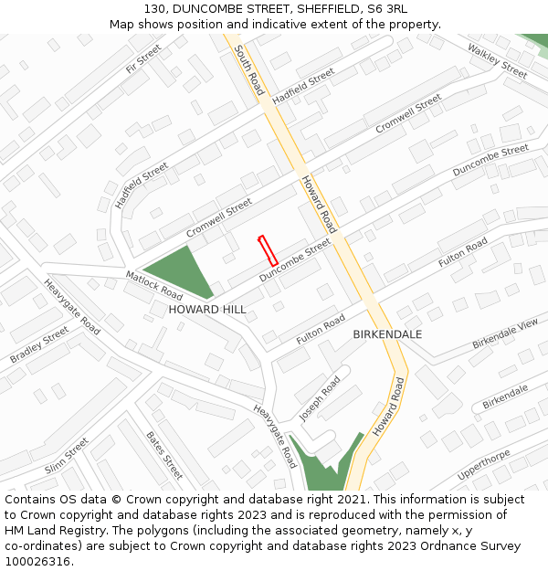 130, DUNCOMBE STREET, SHEFFIELD, S6 3RL: Location map and indicative extent of plot