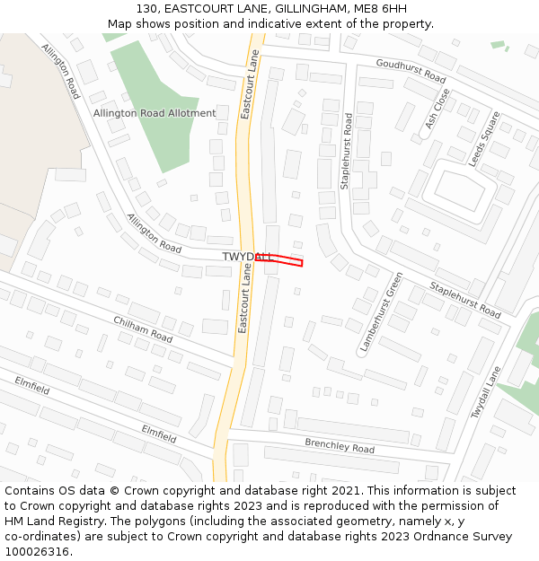 130, EASTCOURT LANE, GILLINGHAM, ME8 6HH: Location map and indicative extent of plot