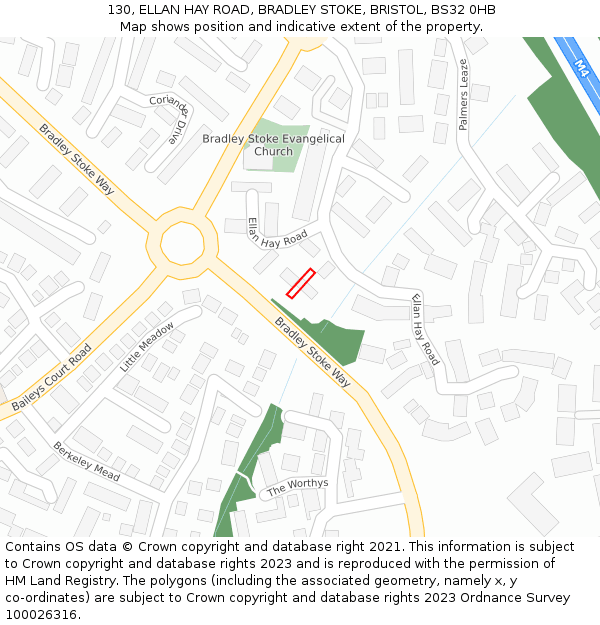 130, ELLAN HAY ROAD, BRADLEY STOKE, BRISTOL, BS32 0HB: Location map and indicative extent of plot
