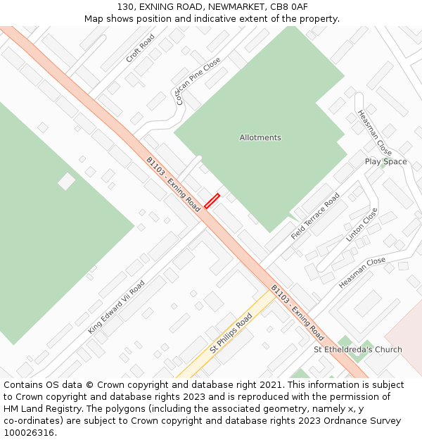 130, EXNING ROAD, NEWMARKET, CB8 0AF: Location map and indicative extent of plot