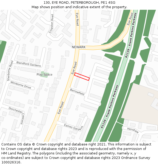 130, EYE ROAD, PETERBOROUGH, PE1 4SG: Location map and indicative extent of plot