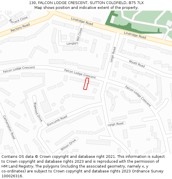 130, FALCON LODGE CRESCENT, SUTTON COLDFIELD, B75 7LX: Location map and indicative extent of plot