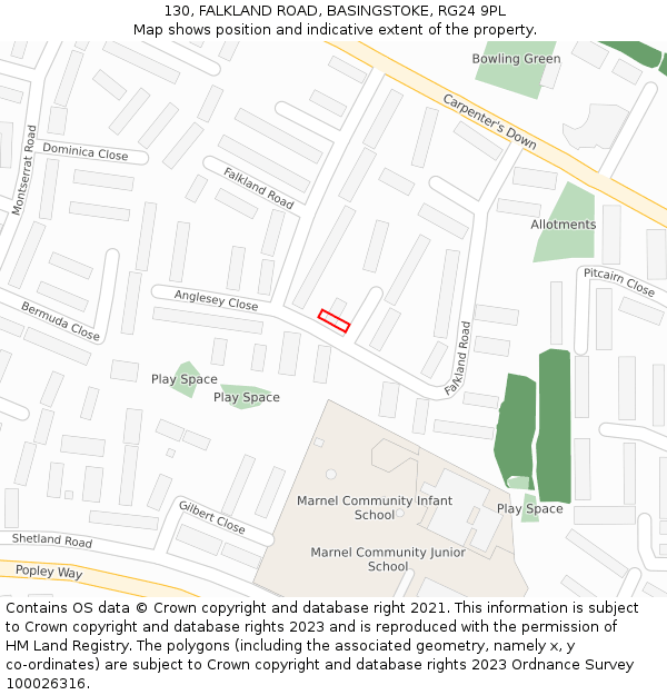 130, FALKLAND ROAD, BASINGSTOKE, RG24 9PL: Location map and indicative extent of plot