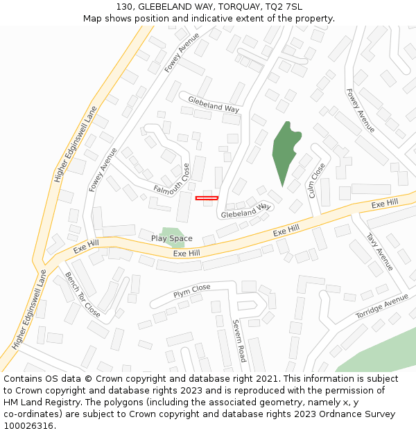 130, GLEBELAND WAY, TORQUAY, TQ2 7SL: Location map and indicative extent of plot