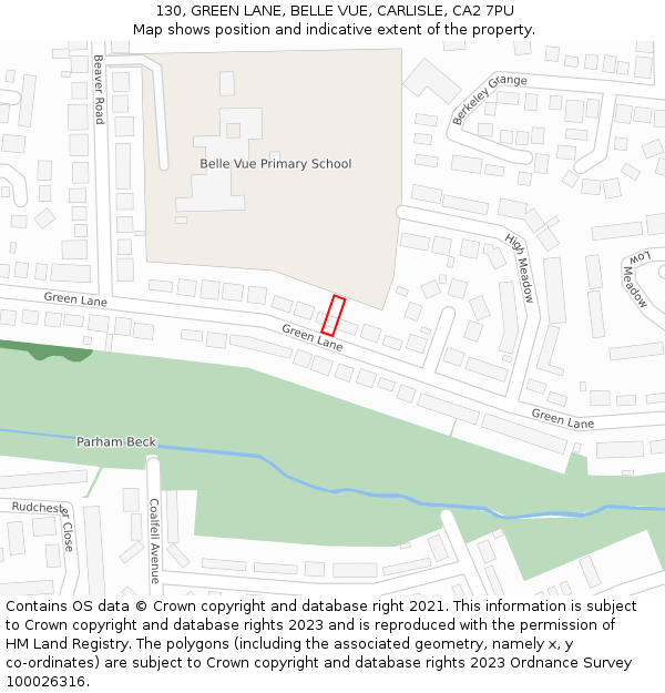 130, GREEN LANE, BELLE VUE, CARLISLE, CA2 7PU: Location map and indicative extent of plot