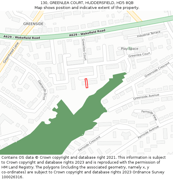 130, GREENLEA COURT, HUDDERSFIELD, HD5 8QB: Location map and indicative extent of plot