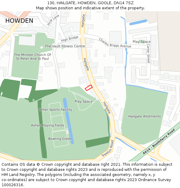 130, HAILGATE, HOWDEN, GOOLE, DN14 7SZ: Location map and indicative extent of plot