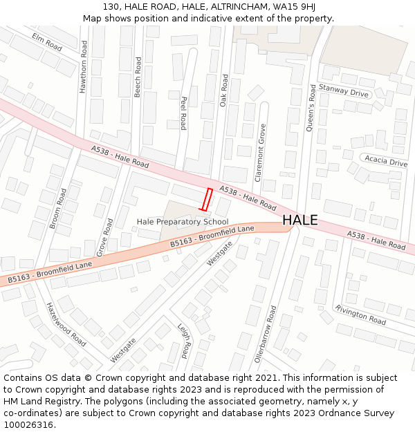 130, HALE ROAD, HALE, ALTRINCHAM, WA15 9HJ: Location map and indicative extent of plot