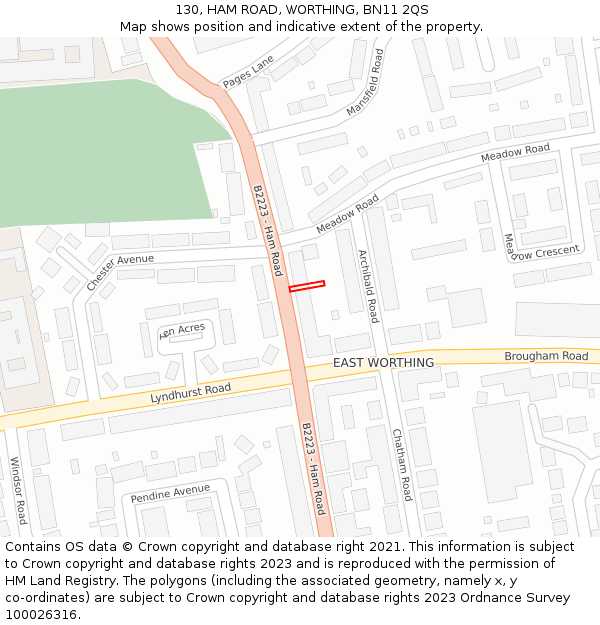 130, HAM ROAD, WORTHING, BN11 2QS: Location map and indicative extent of plot