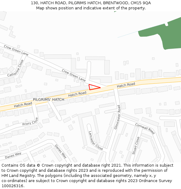 130, HATCH ROAD, PILGRIMS HATCH, BRENTWOOD, CM15 9QA: Location map and indicative extent of plot