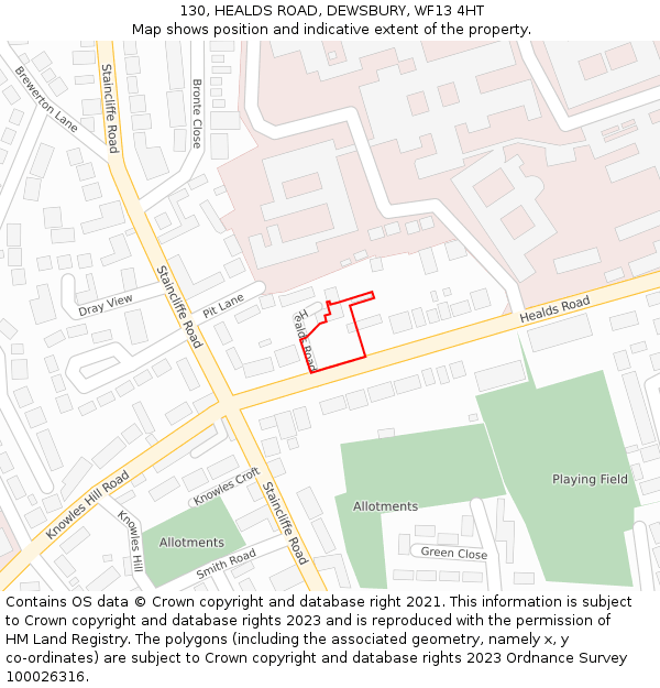 130, HEALDS ROAD, DEWSBURY, WF13 4HT: Location map and indicative extent of plot