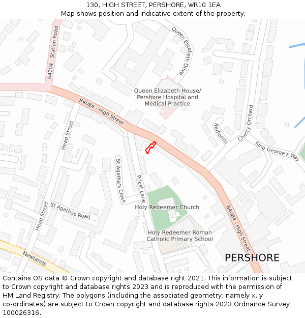 130, HIGH STREET, PERSHORE, WR10 1EA: Location map and indicative extent of plot