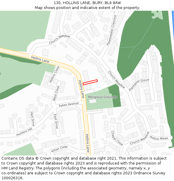 130, HOLLINS LANE, BURY, BL9 8AW: Location map and indicative extent of plot