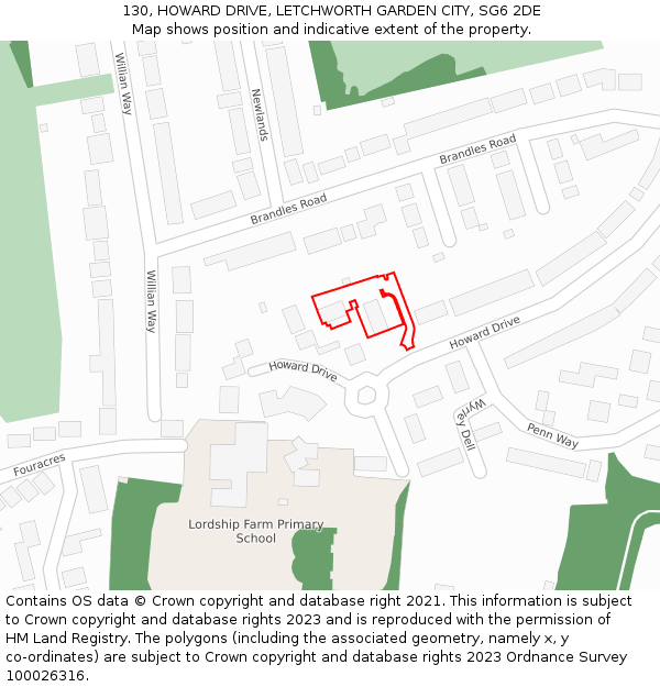130, HOWARD DRIVE, LETCHWORTH GARDEN CITY, SG6 2DE: Location map and indicative extent of plot