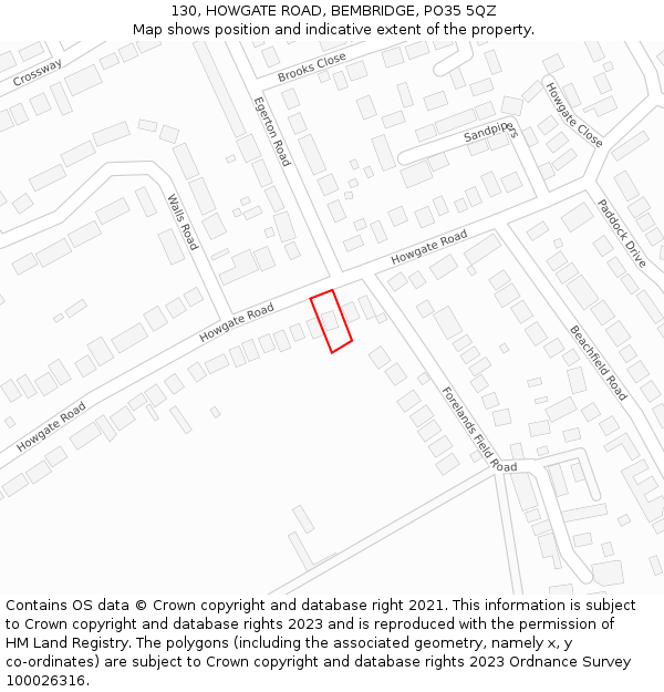 130, HOWGATE ROAD, BEMBRIDGE, PO35 5QZ: Location map and indicative extent of plot
