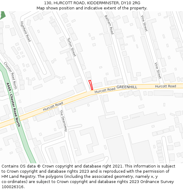 130, HURCOTT ROAD, KIDDERMINSTER, DY10 2RG: Location map and indicative extent of plot