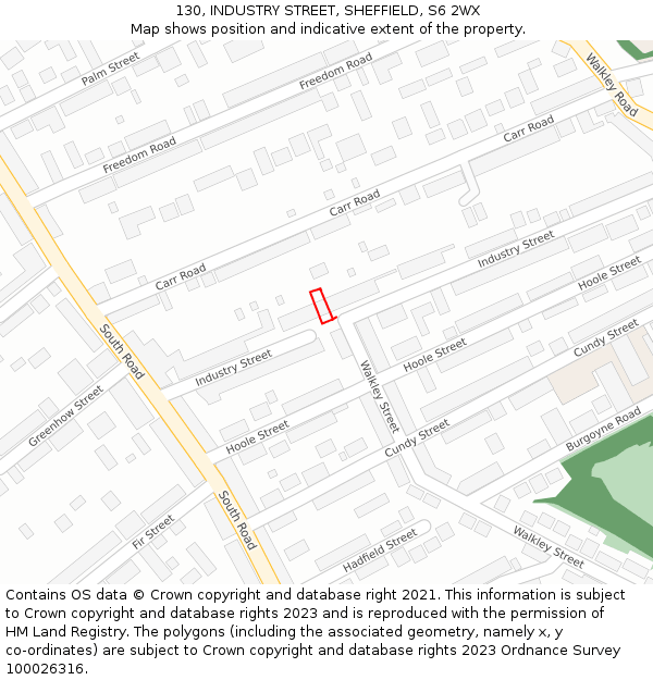 130, INDUSTRY STREET, SHEFFIELD, S6 2WX: Location map and indicative extent of plot