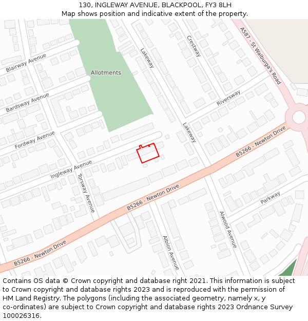 130, INGLEWAY AVENUE, BLACKPOOL, FY3 8LH: Location map and indicative extent of plot