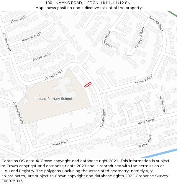 130, INMANS ROAD, HEDON, HULL, HU12 8NL: Location map and indicative extent of plot