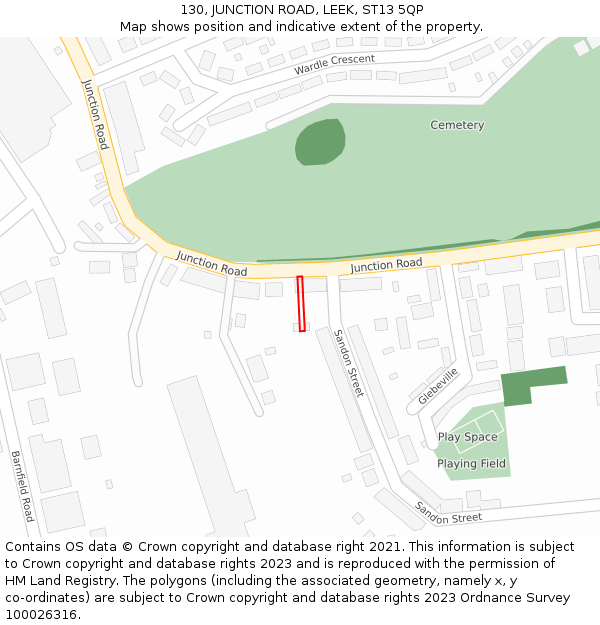 130, JUNCTION ROAD, LEEK, ST13 5QP: Location map and indicative extent of plot