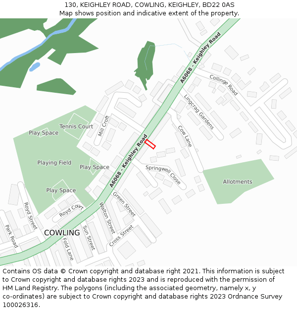 130, KEIGHLEY ROAD, COWLING, KEIGHLEY, BD22 0AS: Location map and indicative extent of plot