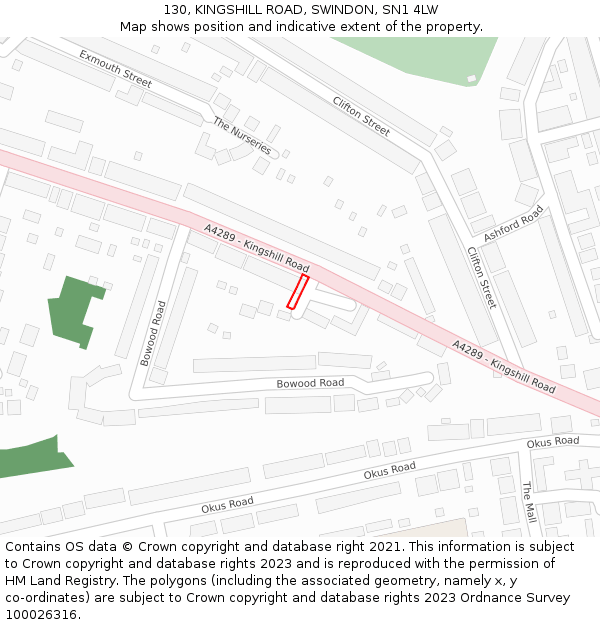 130, KINGSHILL ROAD, SWINDON, SN1 4LW: Location map and indicative extent of plot