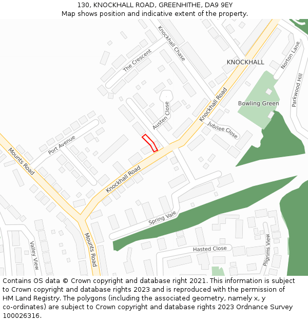 130, KNOCKHALL ROAD, GREENHITHE, DA9 9EY: Location map and indicative extent of plot