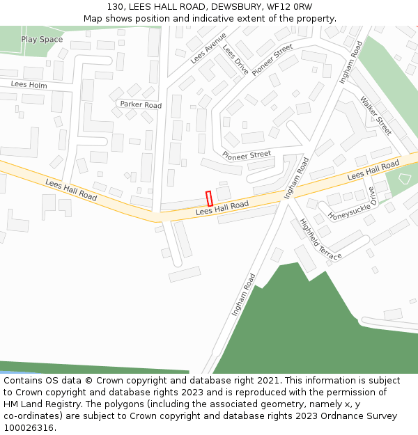 130, LEES HALL ROAD, DEWSBURY, WF12 0RW: Location map and indicative extent of plot