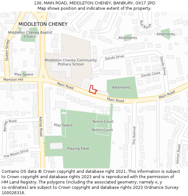 130, MAIN ROAD, MIDDLETON CHENEY, BANBURY, OX17 2PD: Location map and indicative extent of plot