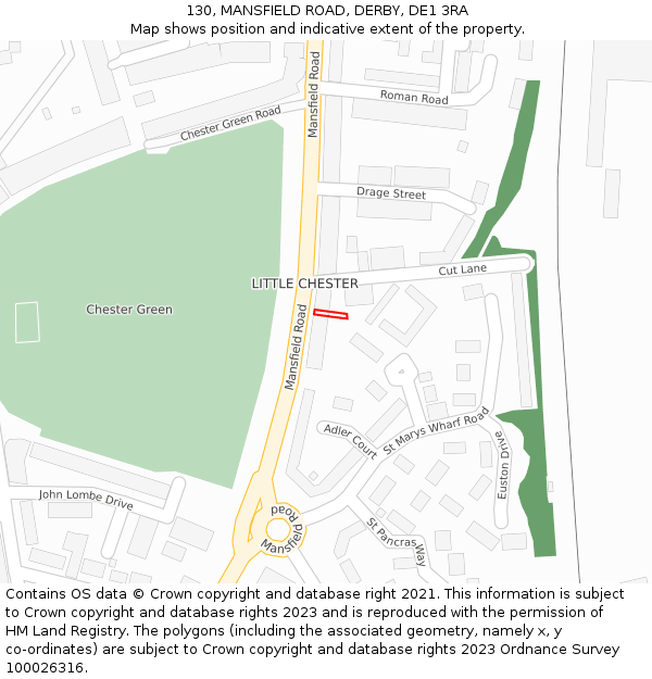 130, MANSFIELD ROAD, DERBY, DE1 3RA: Location map and indicative extent of plot