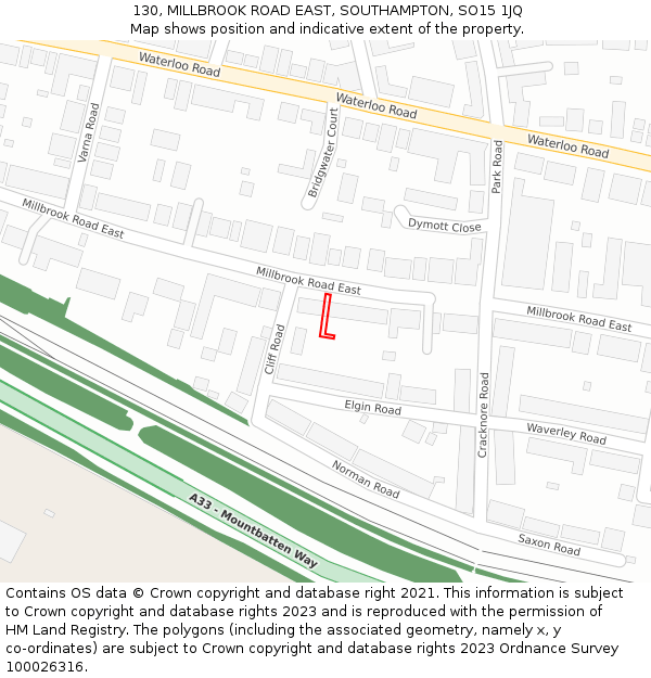 130, MILLBROOK ROAD EAST, SOUTHAMPTON, SO15 1JQ: Location map and indicative extent of plot
