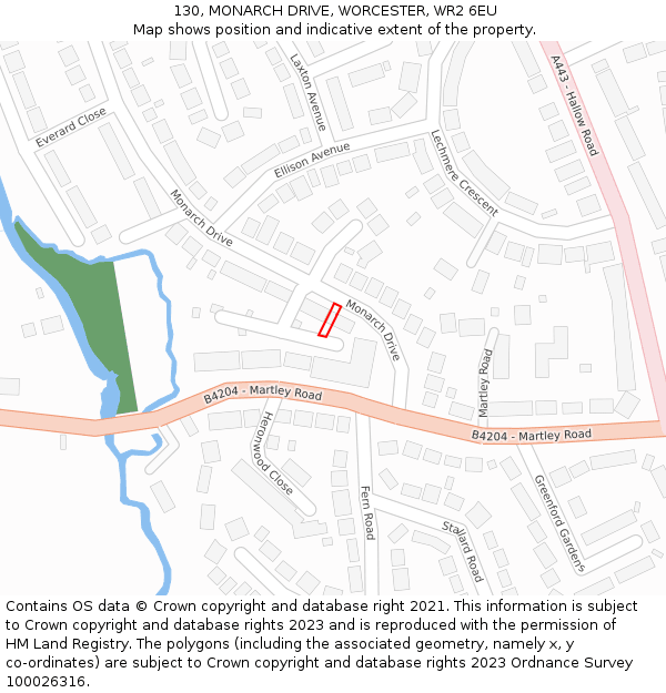 130, MONARCH DRIVE, WORCESTER, WR2 6EU: Location map and indicative extent of plot
