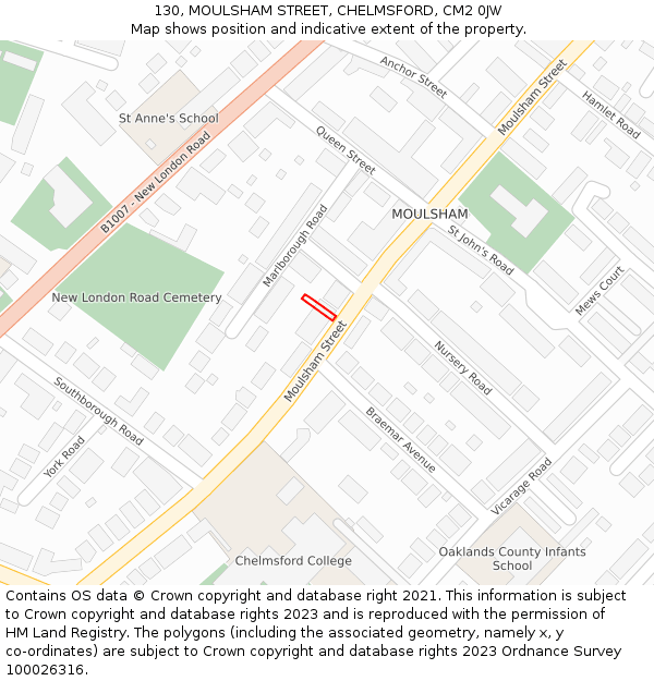 130, MOULSHAM STREET, CHELMSFORD, CM2 0JW: Location map and indicative extent of plot