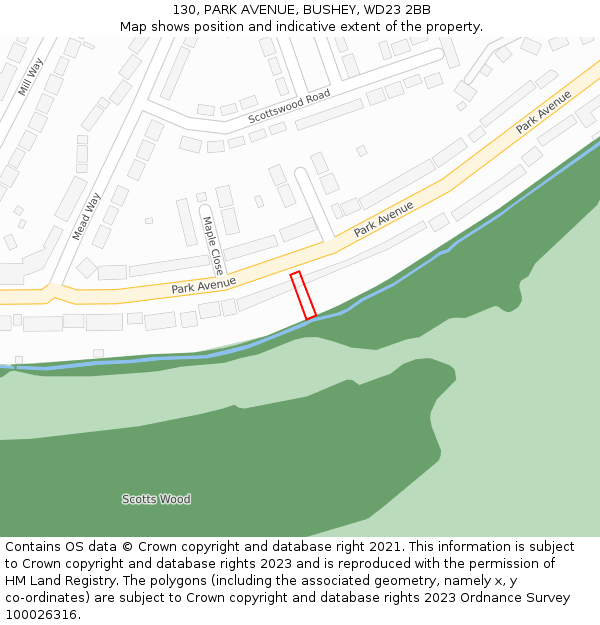 130, PARK AVENUE, BUSHEY, WD23 2BB: Location map and indicative extent of plot