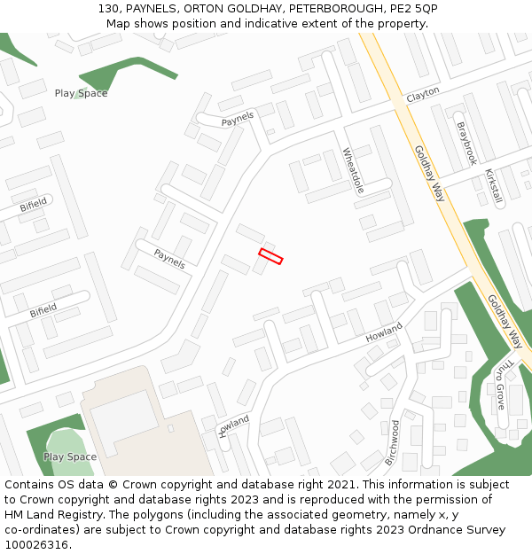 130, PAYNELS, ORTON GOLDHAY, PETERBOROUGH, PE2 5QP: Location map and indicative extent of plot