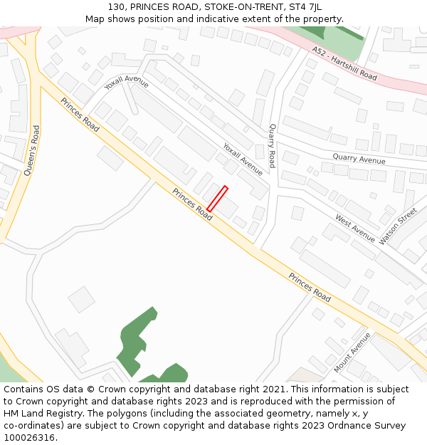 130, PRINCES ROAD, STOKE-ON-TRENT, ST4 7JL: Location map and indicative extent of plot