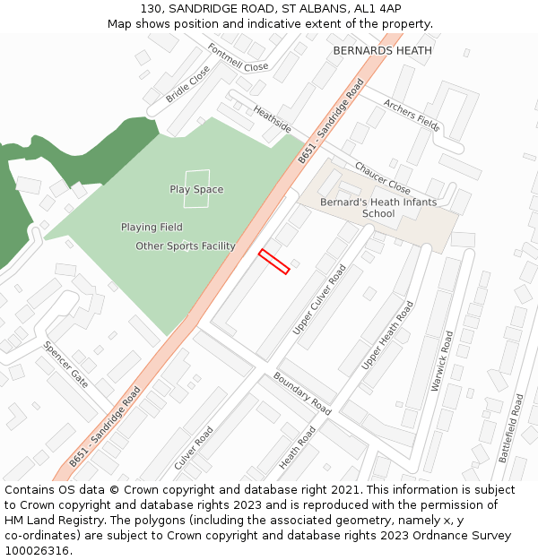 130, SANDRIDGE ROAD, ST ALBANS, AL1 4AP: Location map and indicative extent of plot