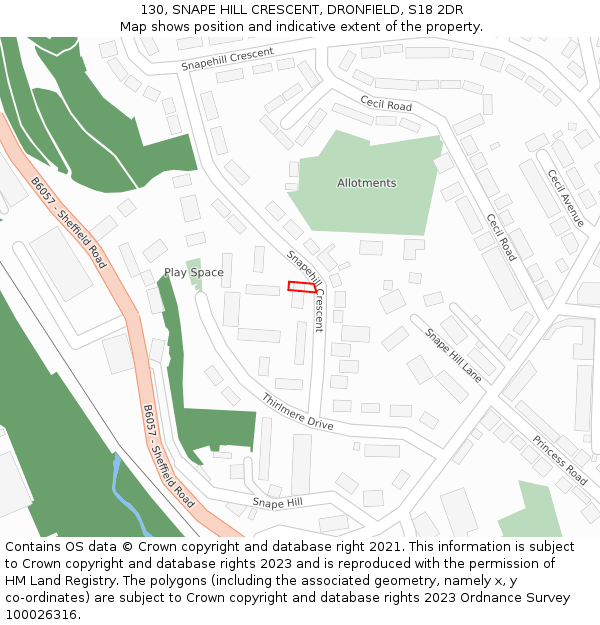 130, SNAPE HILL CRESCENT, DRONFIELD, S18 2DR: Location map and indicative extent of plot