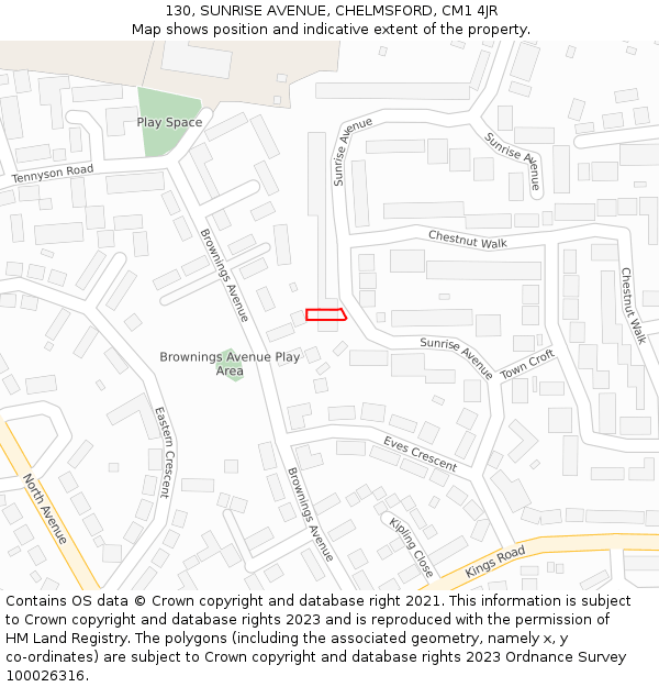 130, SUNRISE AVENUE, CHELMSFORD, CM1 4JR: Location map and indicative extent of plot