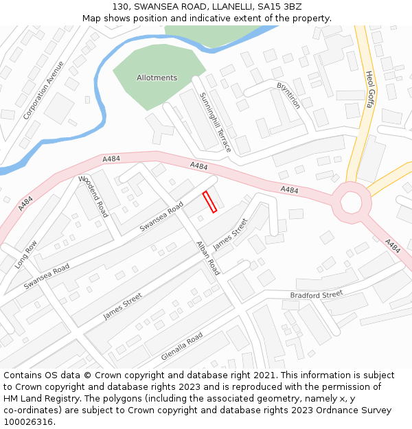 130, SWANSEA ROAD, LLANELLI, SA15 3BZ: Location map and indicative extent of plot