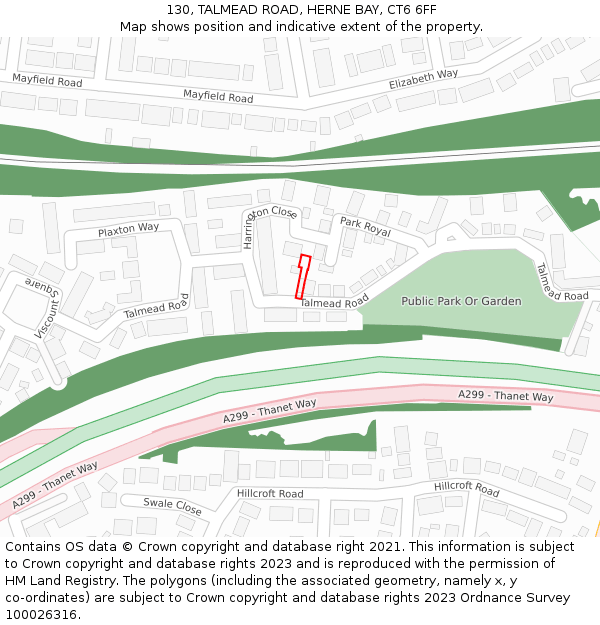 130, TALMEAD ROAD, HERNE BAY, CT6 6FF: Location map and indicative extent of plot