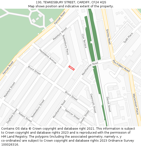 130, TEWKESBURY STREET, CARDIFF, CF24 4QS: Location map and indicative extent of plot