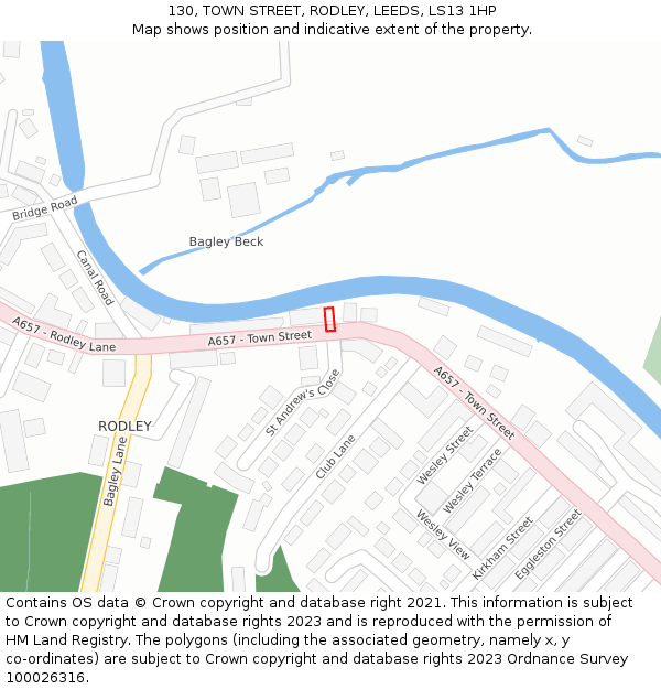 130, TOWN STREET, RODLEY, LEEDS, LS13 1HP: Location map and indicative extent of plot