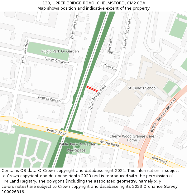 130, UPPER BRIDGE ROAD, CHELMSFORD, CM2 0BA: Location map and indicative extent of plot