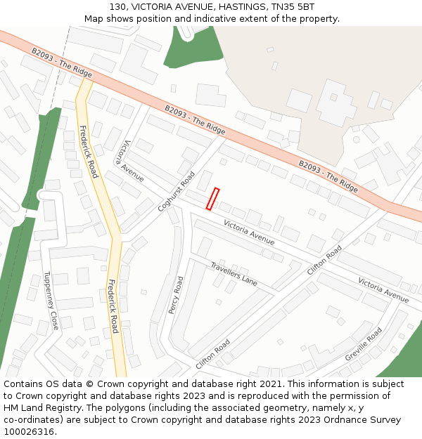 130, VICTORIA AVENUE, HASTINGS, TN35 5BT: Location map and indicative extent of plot