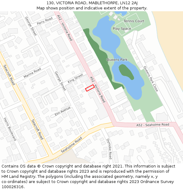 130, VICTORIA ROAD, MABLETHORPE, LN12 2AJ: Location map and indicative extent of plot