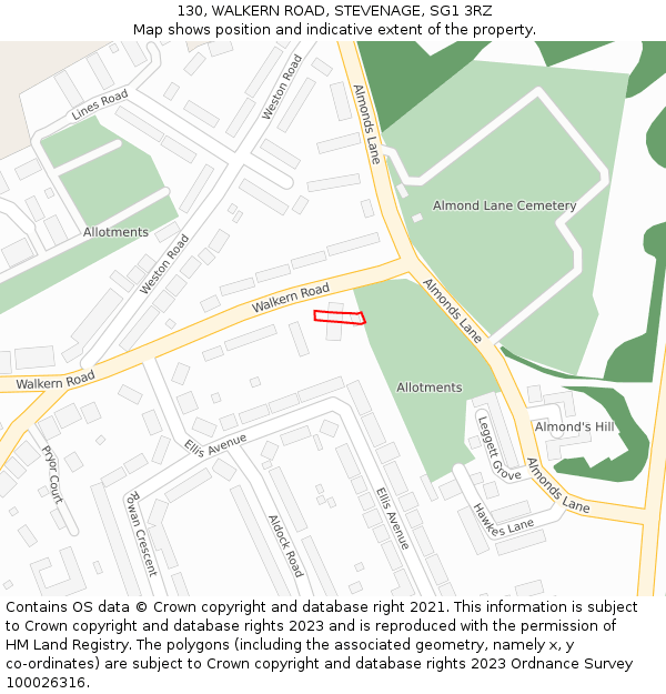 130, WALKERN ROAD, STEVENAGE, SG1 3RZ: Location map and indicative extent of plot
