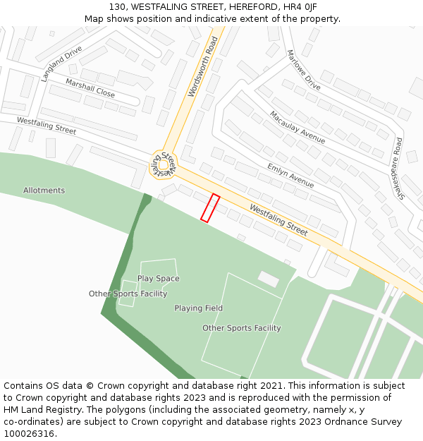 130, WESTFALING STREET, HEREFORD, HR4 0JF: Location map and indicative extent of plot